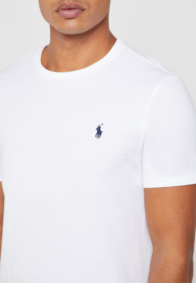 Valkoiset miesten Ralph Lauren mukautetut Slim Fit puuvillaiset T-paidat Valkoiset miesten Ralph Lauren mukautetut Slim Fit puuvillaiset T-paidat