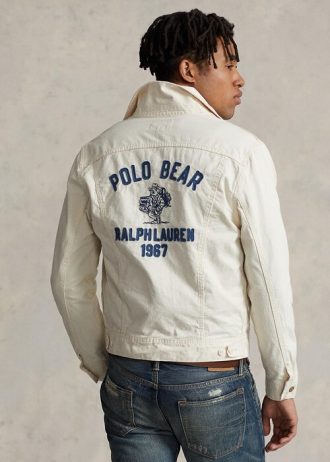 Valkoiset miesten Ralph Lauren Polo Bear -brodeeratut kuorma-autotakit Valkoiset miesten Ralph Lauren Polo Bear -brodeeratut kuorma-autotakit