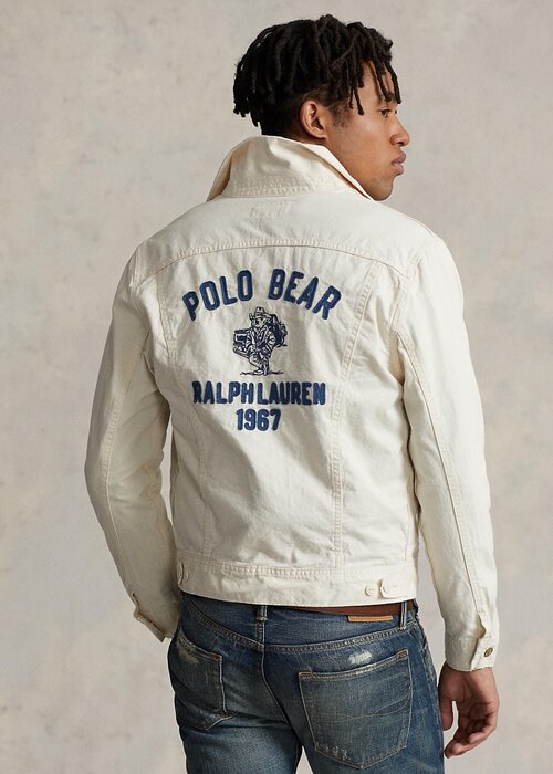 Valkoiset miesten Ralph Lauren Polo Bear -brodeeratut kuorma-autotakit Valkoiset miesten Ralph Lauren Polo Bear -brodeeratut kuorma-autotakit