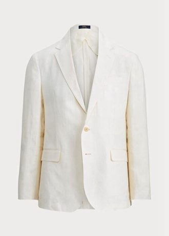 Valkoiset miesten Ralph Lauren Polo pehmeät pellavapuvut Valkoiset miesten Ralph Lauren Polo pehmeät pellavapuvut