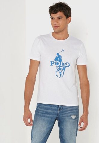 Valkoiset miesten Ralph Lauren -printoidut pyöreäkauluksiset T-paidat