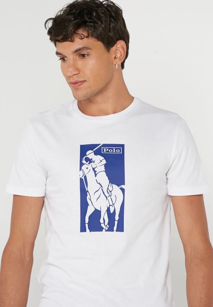 Valkoiset miesten Ralph Lauren -printoidut pyöreäkauluksiset T-paidat