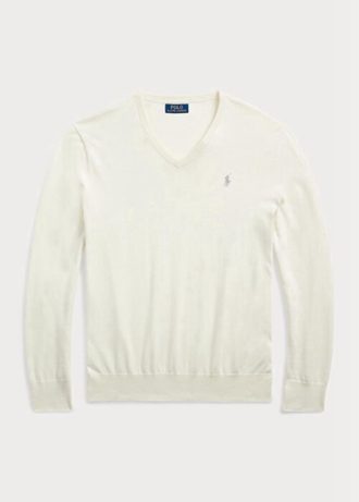 Valkoiset miesten Ralph Lauren Slim Fit -kuvioidut puuvillaiset neulepuserot Valkoiset miesten Ralph Lauren Slim Fit -kuvioidut puuvillaiset neulepuserot