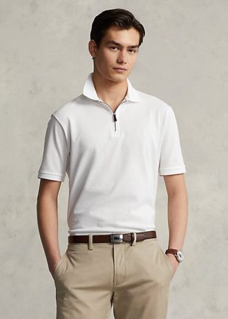 Valkoiset miesten Ralph Lauren Stretch Mesh -vetoketjulliset poolopaidat Valkoiset miesten Ralph Lauren Stretch Mesh -vetoketjulliset poolopaidat