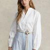 Valkoiset naisten Ralph Lauren Boxy Fit puuvillaiset blouson-hihaiset paidat Valkoiset naisten Ralph Lauren Boxy Fit puuvillaiset blouson-hihaiset paidat