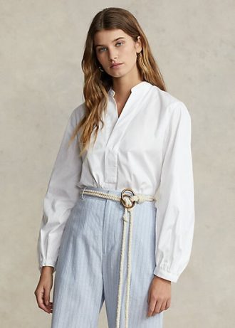 Valkoiset naisten Ralph Lauren Boxy Fit puuvillaiset blouson-hihaiset paidat