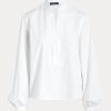 Valkoiset naisten Ralph Lauren Boxy Fit puuvillaiset blouson-hihaiset paidat Valkoiset naisten Ralph Lauren Boxy Fit puuvillaiset blouson-hihaiset paidat