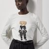Valkoiset naisten Ralph Lauren Cinema Polo Bear puuvillaiset pitkähihaiset T-paidat Valkoiset naisten Ralph Lauren Cinema Polo Bear puuvillaiset pitkähihaiset T-paidat