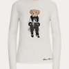 Valkoiset naisten Ralph Lauren Cinema Polo Bear puuvillaiset pitkähihaiset T-paidat Valkoiset naisten Ralph Lauren Cinema Polo Bear puuvillaiset pitkähihaiset T-paidat