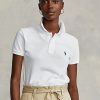 Valkoiset naisten Ralph Lauren Classic Fit mesh poolopaidat Valkoiset naisten Ralph Lauren Classic Fit mesh poolopaidat
