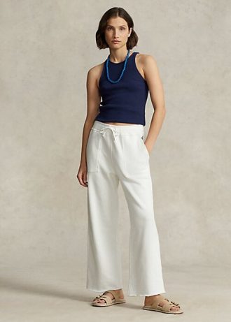Valkoiset naisten Ralph Lauren Cutoff-helma fleece-swetarihousut