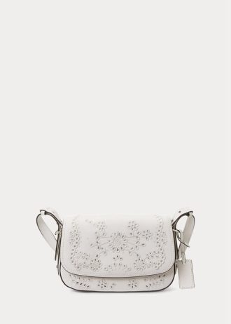 Valkoiset naisten Ralph Lauren Eyelet -nahkaiset pienet Maddy-olkalaukut