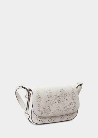 Valkoiset naisten Ralph Lauren Eyelet -nahkaiset pienet Maddy-olkalaukut