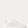 Valkoiset naisten Ralph Lauren Hailey rei’itetyt nahkalenkkarit Valkoiset naisten Ralph Lauren Hailey rei’itetyt nahkalenkkarit