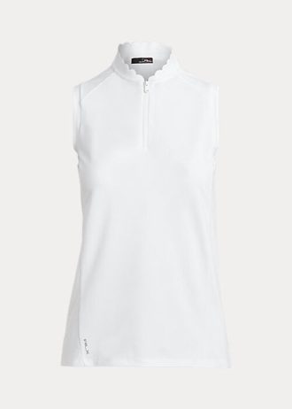 Valkoiset naisten Ralph Lauren -hihattomat puolivetoketjulliset poolopaidat