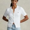 Valkoiset naisten Ralph Lauren kaapelineulotut lyhythihaiset neuleet Valkoiset naisten Ralph Lauren kaapelineulotut lyhythihaiset neuleet