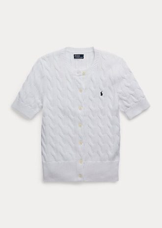 Valkoiset naisten Ralph Lauren kaapelineulotut lyhythihaiset neuleet Valkoiset naisten Ralph Lauren kaapelineulotut lyhythihaiset neuleet