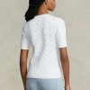 Valkoiset naisten Ralph Lauren kaapelineulotut lyhythihaiset neuleet Valkoiset naisten Ralph Lauren kaapelineulotut lyhythihaiset neuleet