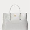 Valkoiset naisten Ralph Lauren kohokuvioidut nahkaiset suuret Marcy-laukut Valkoiset naisten Ralph Lauren kohokuvioidut nahkaiset suuret Marcy-laukut