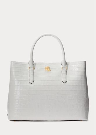Valkoiset naisten Ralph Lauren kohokuvioidut nahkaiset suuret Marcy-laukut