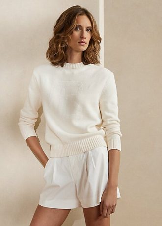 Valkoiset naisten Ralph Lauren koristellut RL-puuvillasekoitepuserot Valkoiset naisten Ralph Lauren koristellut RL-puuvillasekoitepuserot