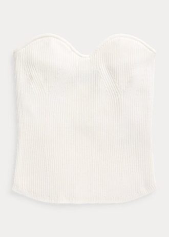 Valkoiset naisten Ralph Lauren Rib-Knit -korsettipuserot Valkoiset naisten Ralph Lauren Rib-Knit -korsettipuserot