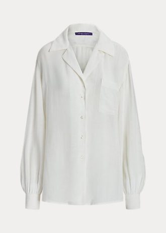 Valkoiset naisten Ralph Lauren Roslin pellava Voile paidat