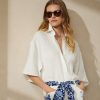 Valkoiset naisten Ralph Lauren Soloman pellavapuseropaidat Valkoiset naisten Ralph Lauren Soloman pellavapuseropaidat