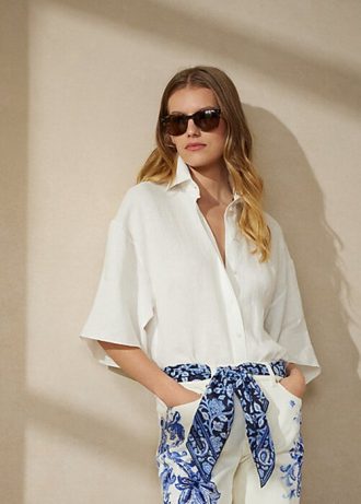 Valkoiset naisten Ralph Lauren Soloman pellavapuseropaidat Valkoiset naisten Ralph Lauren Soloman pellavapuseropaidat