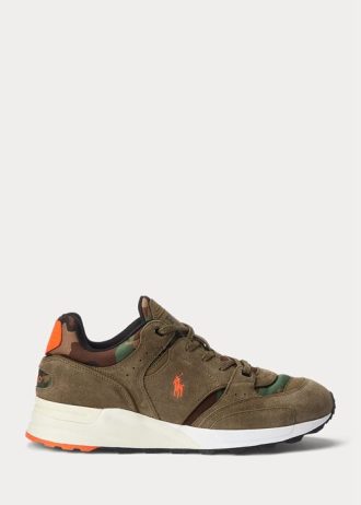 Vihreä miesten Ralph Lauren Trackster 200 mokkanahka & Camo Twill -lenkkarit Vihreä miesten Ralph Lauren Trackster 200 mokkanahka & Camo Twill -lenkkarit