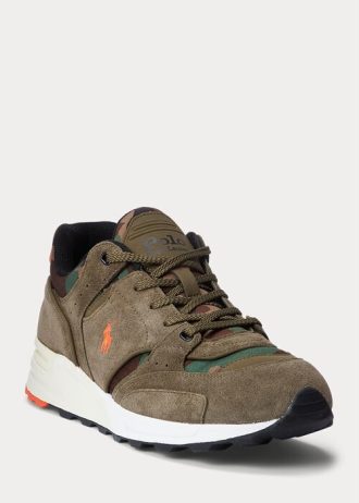 Vihreä miesten Ralph Lauren Trackster 200 mokkanahka & Camo Twill -lenkkarit Vihreä miesten Ralph Lauren Trackster 200 mokkanahka & Camo Twill -lenkkarit