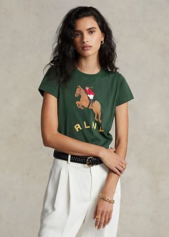Vihreä Naisten Ralph Lauren Equestrian Appliqué Logo Jersey T-paidat Vihreä Naisten Ralph Lauren Equestrian Appliqué Logo Jersey T-paidat