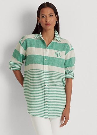 Vihreä naisten Ralph Lauren Striped Oversize pellavapaidat Vihreä naisten Ralph Lauren Striped Oversize pellavapaidat