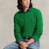 Vihreät miesten Ralph Lauren kaapelineulotut puuvillaneulepuserot Vihreät miesten Ralph Lauren kaapelineulotut puuvillaneulepuserot