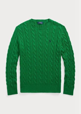 Vihreät miesten Ralph Lauren kaapelineulotut puuvillaneulepuserot