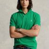 Vihreät miesten Ralph Lauren mukautetut Slim Fit mesh poolopaidat Vihreät miesten Ralph Lauren mukautetut Slim Fit mesh poolopaidat