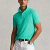 Vihreät miesten Ralph Lauren mukautetut Slim Fit mesh poolopaidat Vihreät miesten Ralph Lauren mukautetut Slim Fit mesh poolopaidat