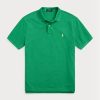 Vihreät miesten Ralph Lauren mukautetut Slim Fit mesh poolopaidat Vihreät miesten Ralph Lauren mukautetut Slim Fit mesh poolopaidat