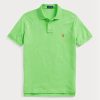 Vihreät miesten Ralph Lauren mukautetut Slim Fit mesh poolopaidat Vihreät miesten Ralph Lauren mukautetut Slim Fit mesh poolopaidat