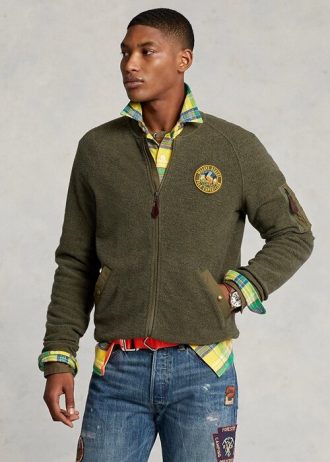 Vihreät miesten Ralph Laurenin harjatut fleece-bomber-takit