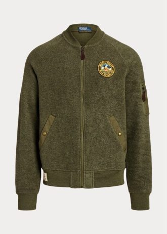 Vihreät miesten Ralph Laurenin harjatut fleece-bomber-takit