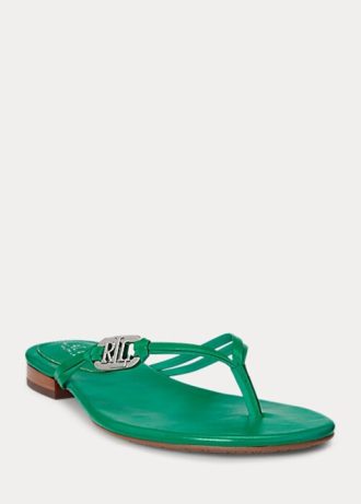 Vihreät naisten Ralph Lauren Emalia Nappa -nahkaiset varvastossut Vihreät naisten Ralph Lauren Emalia Nappa -nahkaiset varvastossut