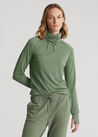 Vihreät naisten Ralph Lauren Funnelneck Jersey -puseropuserot Vihreät naisten Ralph Lauren Funnelneck Jersey -puseropuserot