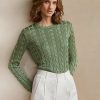 Vihreät naisten Ralph Lauren kaapelineulotut silkki neulepuserot Vihreät naisten Ralph Lauren kaapelineulotut silkki neulepuserot