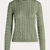 Vihreät naisten Ralph Lauren kaapelineulotut silkki neulepuserot Vihreät naisten Ralph Lauren kaapelineulotut silkki neulepuserot