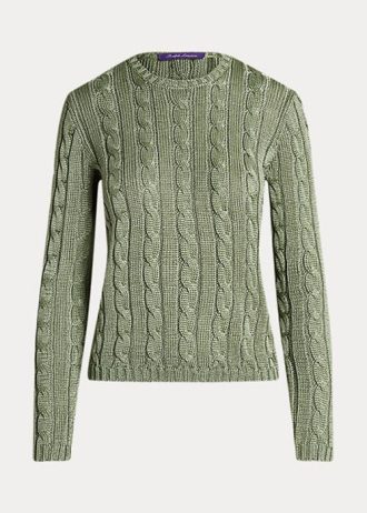 Vihreät naisten Ralph Lauren kaapelineulotut silkki neulepuserot Vihreät naisten Ralph Lauren kaapelineulotut silkki neulepuserot