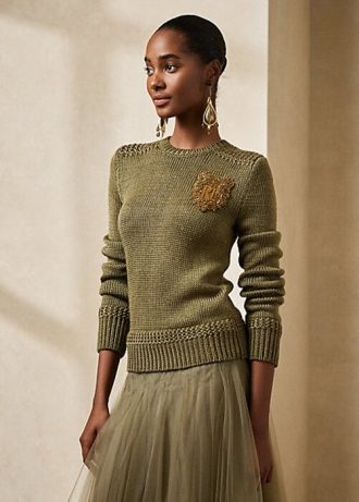 Vihreät naisten Ralph Lauren koristellut silkkisekoiteiset neulepuserot Vihreät naisten Ralph Lauren koristellut silkkisekoiteiset neulepuserot