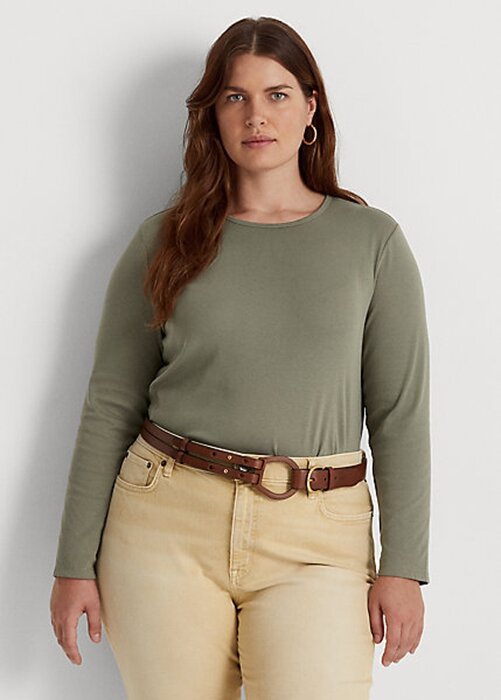 Vihreät naisten Ralph Lauren -puuvillasekoitetut pitkähihaiset topit Vihreät naisten Ralph Lauren -puuvillasekoitetut pitkähihaiset topit