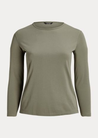Vihreät naisten Ralph Lauren -puuvillasekoitetut pitkähihaiset topit Vihreät naisten Ralph Lauren -puuvillasekoitetut pitkähihaiset topit
