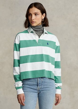 Vihreät naisten Ralph Lauren -raidalliset, rajatut rugbypaidat Vihreät naisten Ralph Lauren -raidalliset, rajatut rugbypaidat